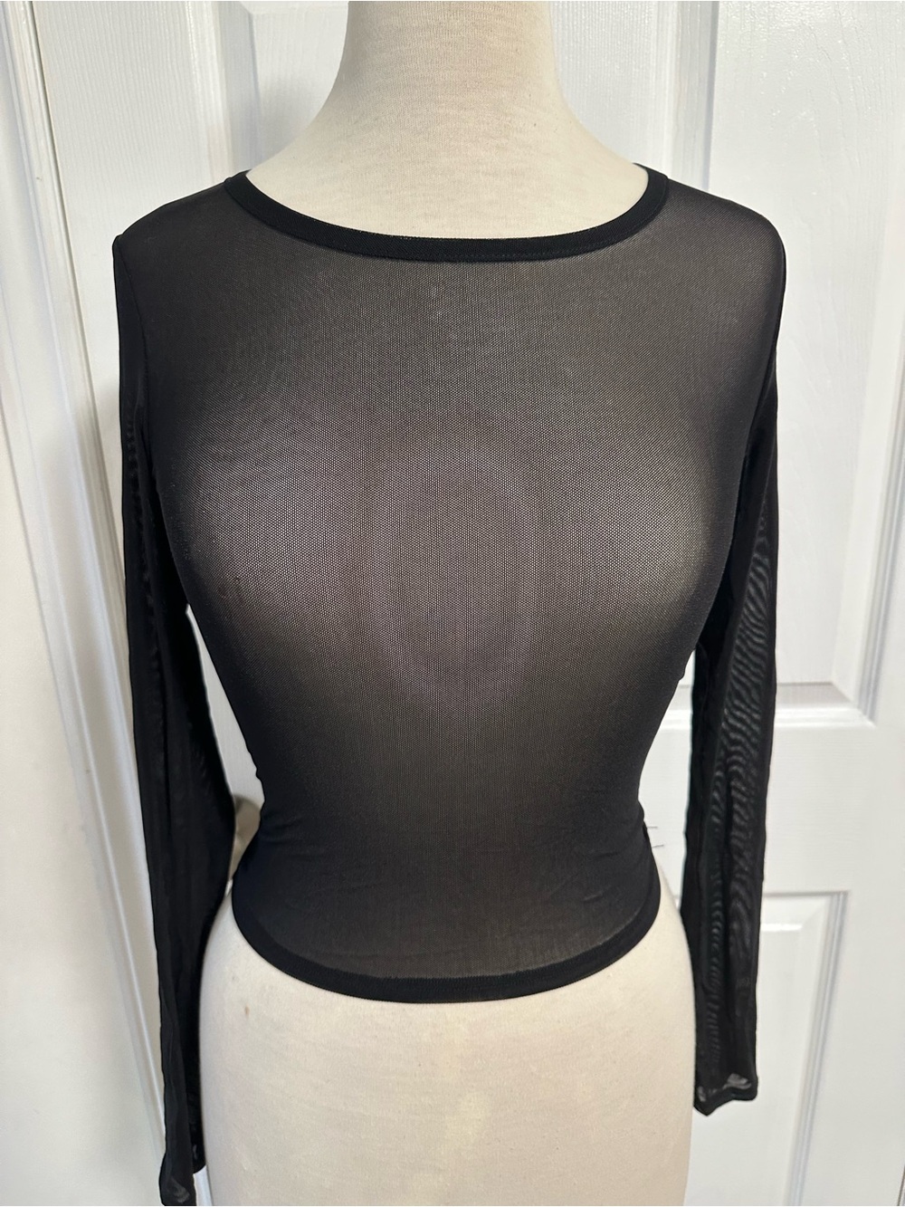 Bozzolo Black Sheer Long-Sleeve Top